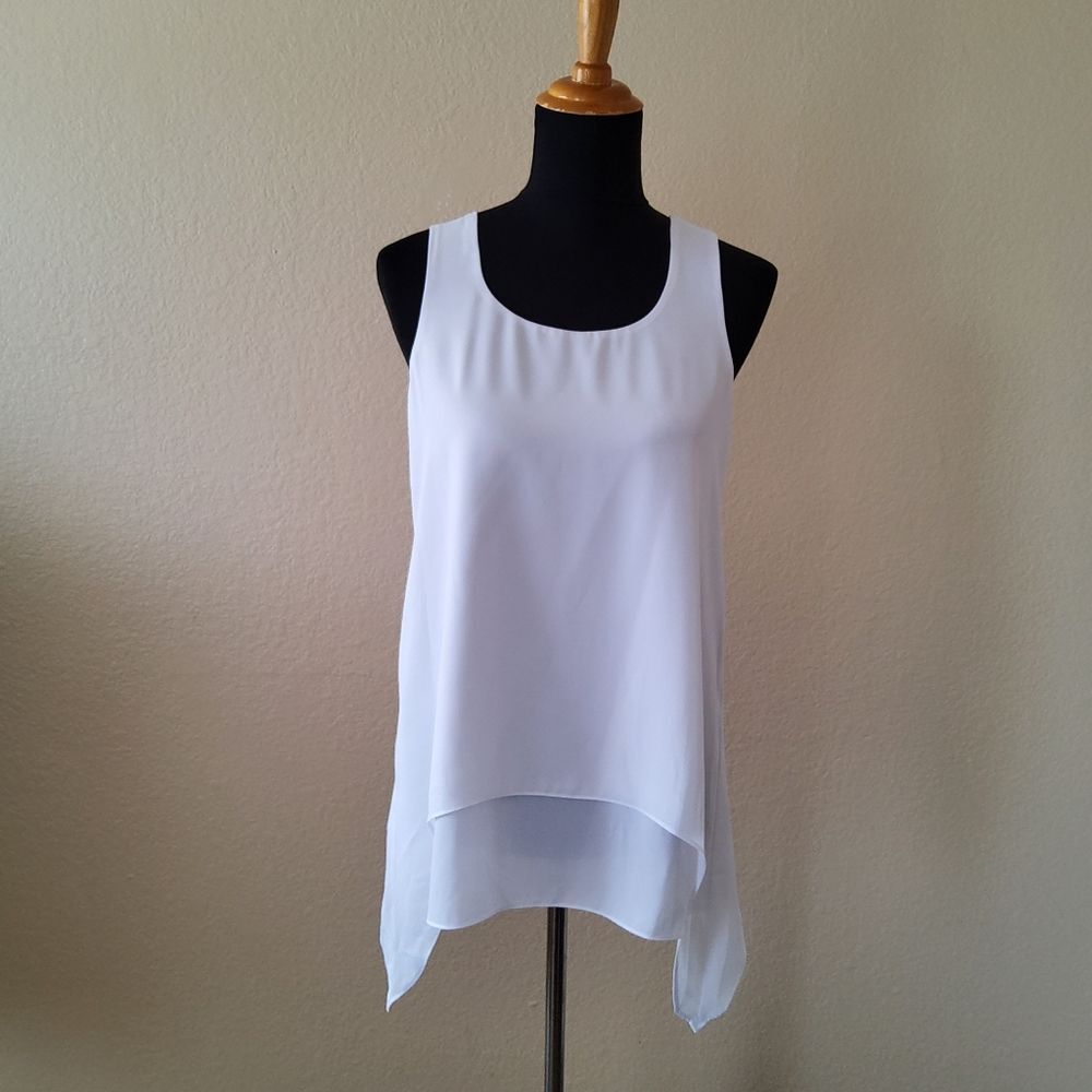 Karen Kane Asymmetrical Sleeveless Chiffon Tank Top Size XS White